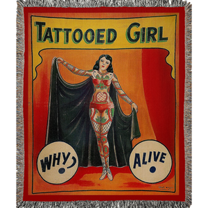 Tattooed Girl Freak Show Sideshow Banner Tapestry Woven Blanket 50X60